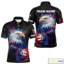 Load image into Gallery viewer, Patriotic Eagle 8 Ball Billiard Polo &amp; 1/4 Zip For Men Custom Paint Splash Us Flag Billiard Jersey TDM5235