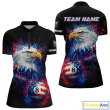 Load image into Gallery viewer, Patriotic Eagle 8 Ball Billiard Polo &amp; 1/4 Zip For Women Custom Paint Splash Us Flag Billiard Jersey TDM5235