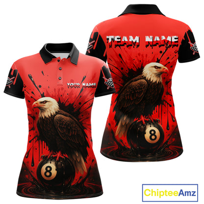 Red 8 Ball Pool Eagle Paint Splash Billiard Shirt For Women Custom Billiard Jersey Polo & 1/4 Zip TDM5492