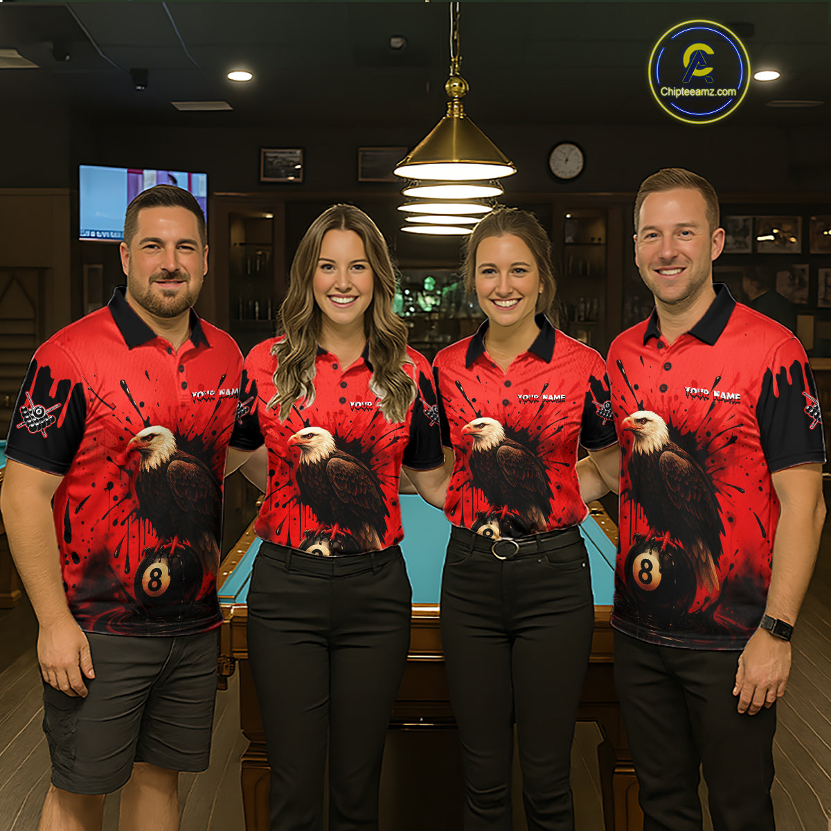 Red 8 Ball Pool Eagle Paint Splash Billiard Shirt For Men Custom Billiard Jersey Polo & 1/4 Zip TDM5492