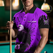Load image into Gallery viewer, Purple 8 Ball Pool Eagle Paint Splash Billiard Shirt For Men Custom Billiard Jersey Polo &amp; 1/4 Zip TDM5493