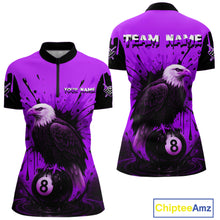 Load image into Gallery viewer, Purple 8 Ball Pool Eagle Paint Splash Billiard Shirt For Women Custom Billiard Jersey Polo &amp; 1/4 Zip TDM5493