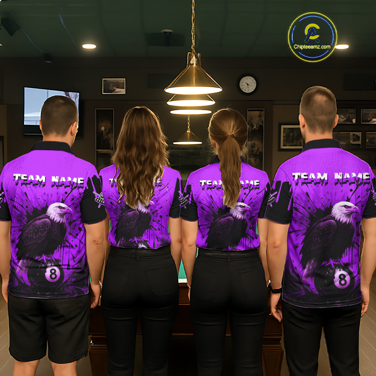 Purple 8 Ball Pool Eagle Paint Splash Billiard Shirt For Women Custom Billiard Jersey Polo & 1/4 Zip TDM5493