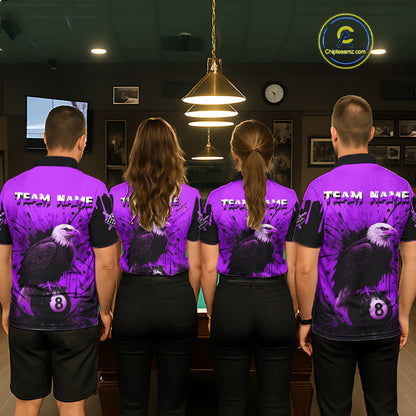 Purple 8 Ball Pool Eagle Paint Splash Billiard Shirt For Women Custom Billiard Jersey Polo & 1/4 Zip TDM5493