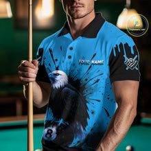 Load image into Gallery viewer, Blue 8 Ball Pool Eagle Paint Splash Billiard Shirt For Men Custom Billiard Jersey Polo &amp; 1/4 Zip TDM5494