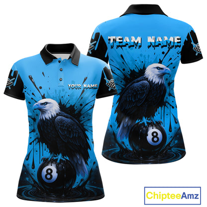 Blue 8 Ball Pool Eagle Paint Splash Billiard Shirt For Women Custom Billiard Jersey Polo & 1/4 Zip TDM5494