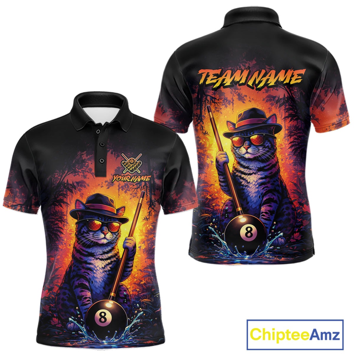 Personalized Vintage Funny Cat 8 Ball Billiard Shirt For Men, Pool Team Jersey Polo & 1/4 Zip TDM5751