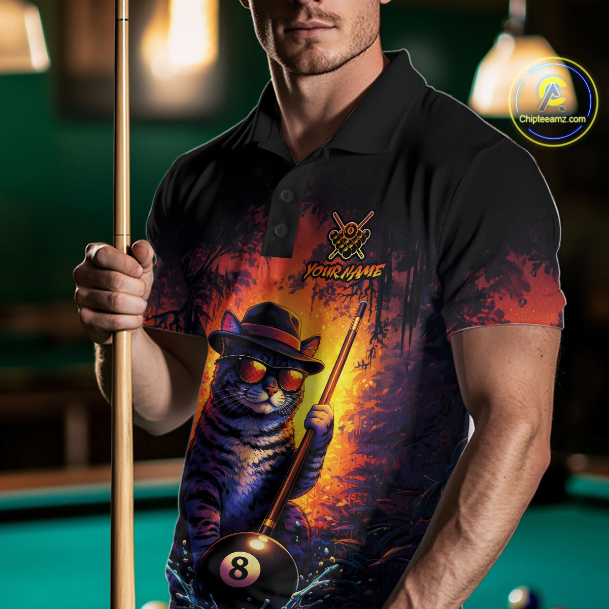 Personalized Vintage Funny Cat 8 Ball Billiard Shirt For Men, Pool Team Jersey Polo & 1/4 Zip TDM5751