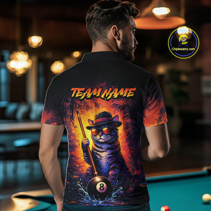Personalized Vintage Funny Cat 8 Ball Billiard Shirt For Men, Pool Team Jersey Polo & 1/4 Zip TDM5751