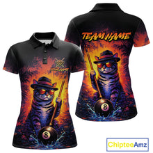 Load image into Gallery viewer, Personalized Vintage Funny Cat 8 Ball Billiard Shirt For Women, Pool Team Jersey Polo &amp; 1/4 Zip TDM5751