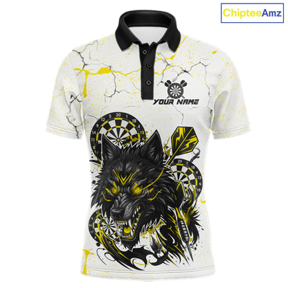 White Grunge Wolf Dart Shirt & Pocket Option Custom Men's Dart Jersey|Yellow TDM7290