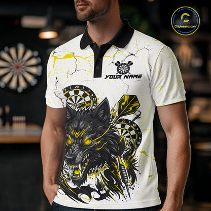 White Grunge Wolf Dart Shirt & Pocket Option Custom Men's Dart Jersey|Yellow TDM7290