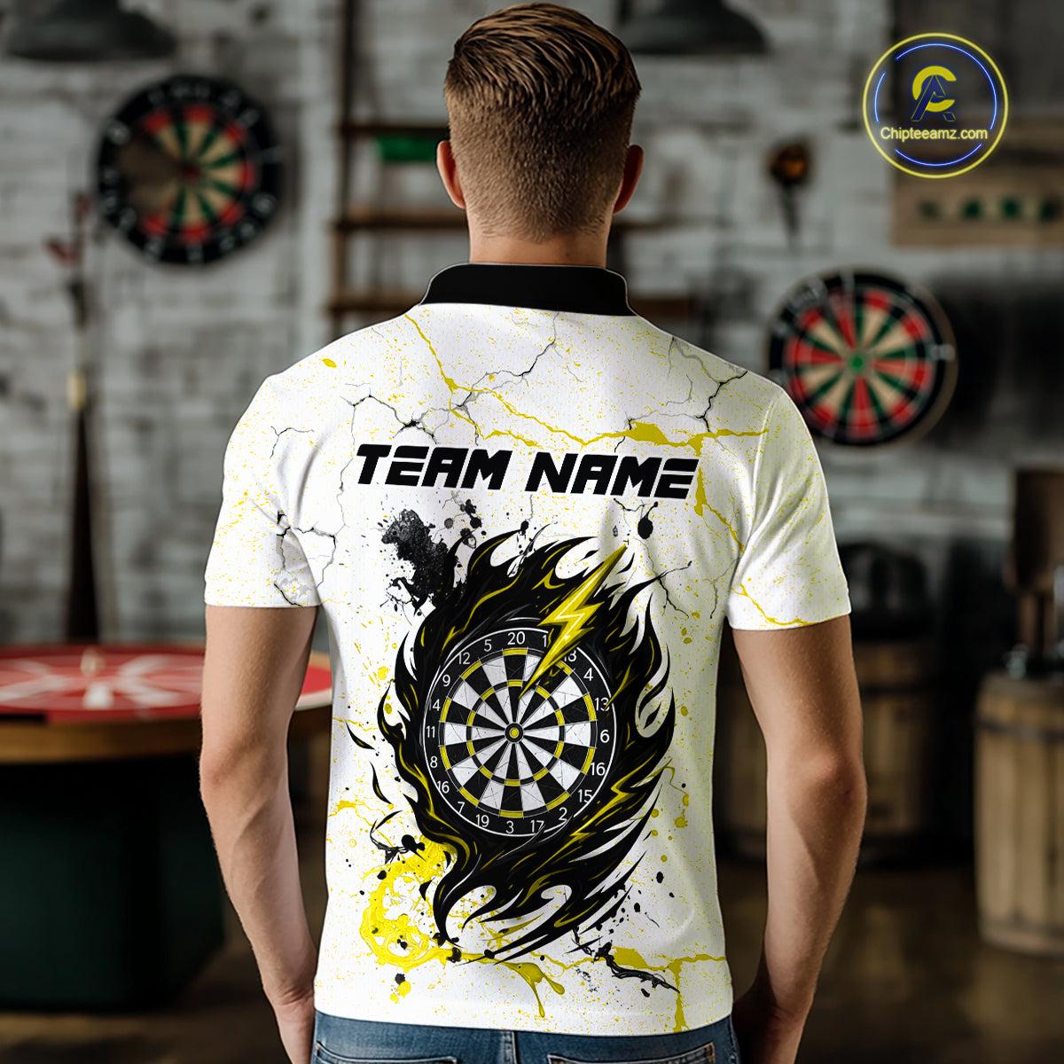 White Grunge Wolf Dart Shirt & Pocket Option Custom Men's Dart Jersey|Yellow TDM7290