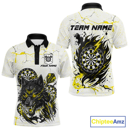 White Grunge Wolf Dart Shirt & Pocket Option Custom Men's Dart Jersey|Yellow TDM7290