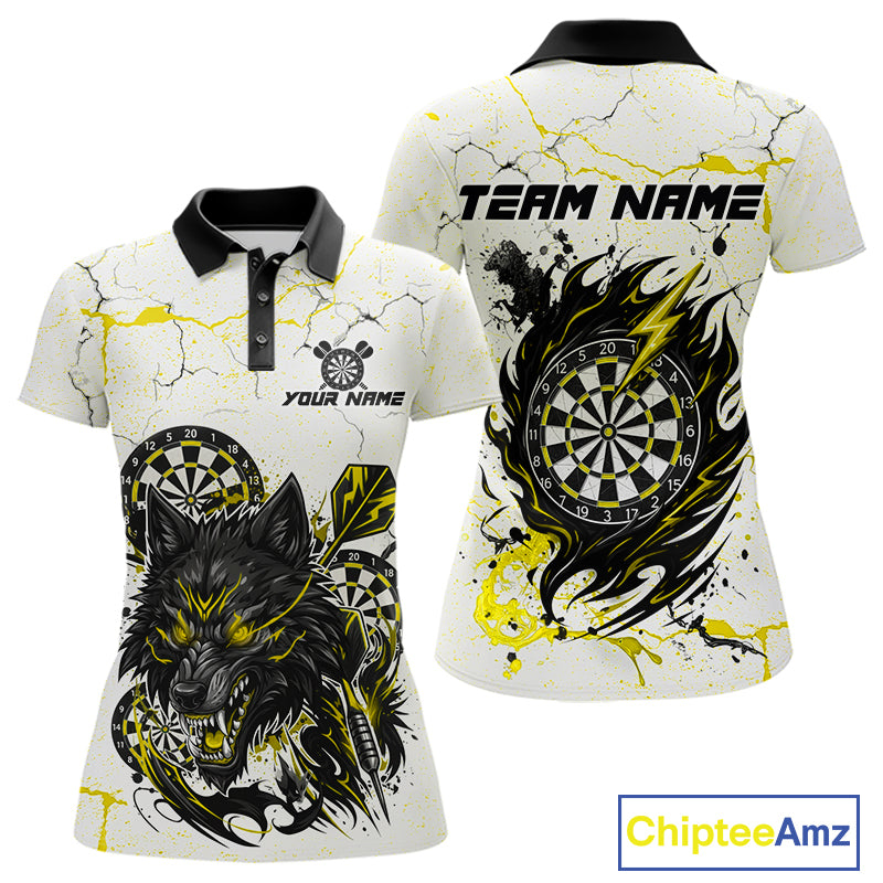 White Grunge Wolf Dart Shirt & Pocket Option Custom Women's Dart Jersey|Yellow TDM7290
