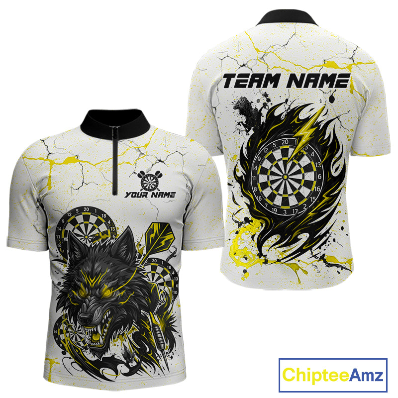 White Grunge Wolf Dart Shirt & Pocket Option Custom Men's Dart Jersey|Yellow TDM7290
