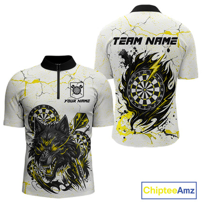 White Grunge Wolf Dart Shirt & Pocket Option Custom Men's Dart Jersey|Yellow TDM7290