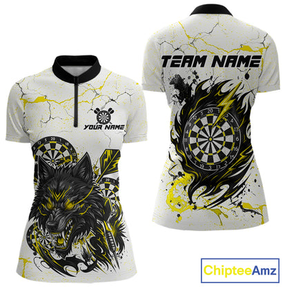 White Grunge Wolf Dart Shirt & Pocket Option Custom Women's Dart Jersey|Yellow TDM7290
