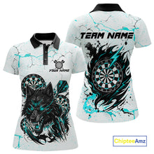 Load image into Gallery viewer, White Grunge Wolf Dart Shirt &amp; Pocket Option Custom Women Dart Jersey|Turquoise TDM5510