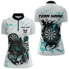 Load image into Gallery viewer, White Grunge Wolf Dart Shirt &amp; Pocket Option Custom Women Dart Jersey|Turquoise TDM5510