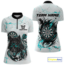 Load image into Gallery viewer, White Grunge Wolf Dart Shirt &amp; Pocket Option Custom Women Dart Jersey|Turquoise TDM5510