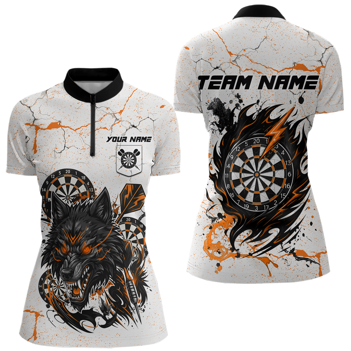 White Grunge Wolf Dart Shirt & Pocket Option Custom Women's Dart Jersey|Orange TDM5511