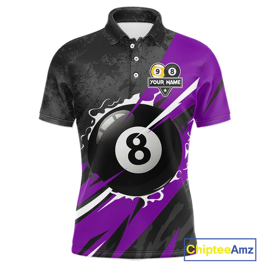 Black And Purple 8 Ball & 9 Ball Billiard Shirt For Men Custom Pool Team Jersey Polo & 1/4 Zip TDM6364