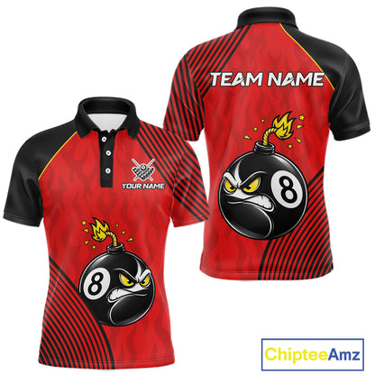 Custom Red Funny 8 Ball Bomb Pool Polo Shirt Designed for Personalized Billiard Team Jerseys with a Bold Graphic for League Players