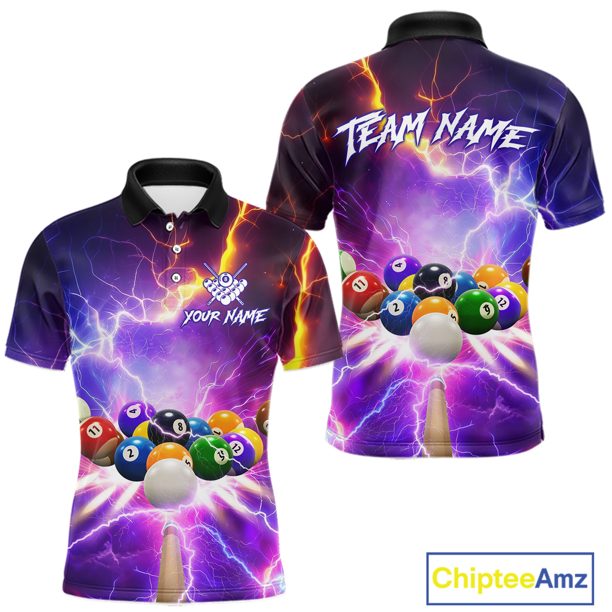 Custom Thunder Lightning Purple Pool Team Shirt For Men, Billiard Jersey Polo & Quarter Zip TDM6133