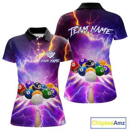 Custom Thunder Lightning Purple Pool Team Shirt For Women, Billiard Jersey Polo & Quarter Zip TDM6133