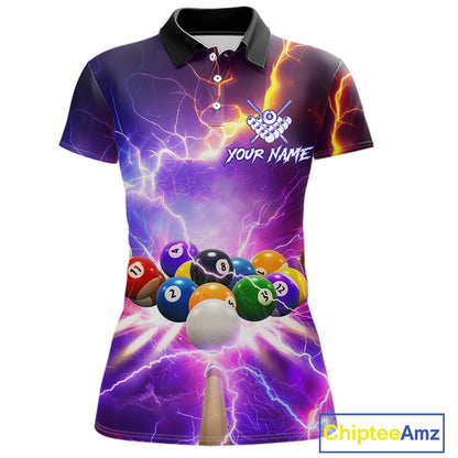 Custom Thunder Lightning Purple Pool Team Shirt For Women, Billiard Jersey Polo & Quarter Zip TDM6133