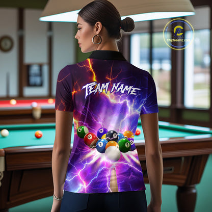 Custom Thunder Lightning Purple Pool Team Shirt For Women, Billiard Jersey Polo & Quarter Zip TDM6133