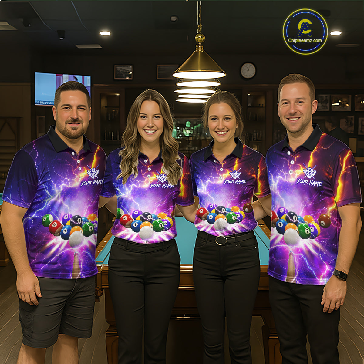 Custom Thunder Lightning Purple Pool Team Shirt For Women, Billiard Jersey Polo & Quarter Zip TDM6133