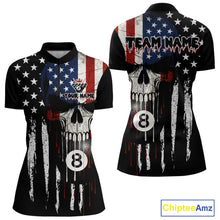 Load image into Gallery viewer, Grunge American Flag Skull 8 Ball Billiard Shirt For Women Custom Patriotic Pool Team Jersey TDM5042