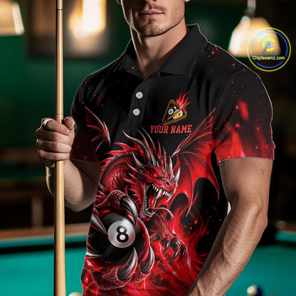 Red Flaming 8 Ball & 9 Ball Dragon Billiard Shirts For Men Custom Pool Team Jersey Polo & 1/4 Zip TDM7938