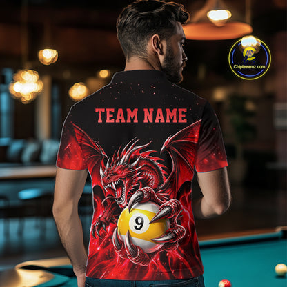 Red Flaming 8 Ball & 9 Ball Dragon Billiard Shirts For Men Custom Pool Team Jersey Polo & 1/4 Zip TDM7938