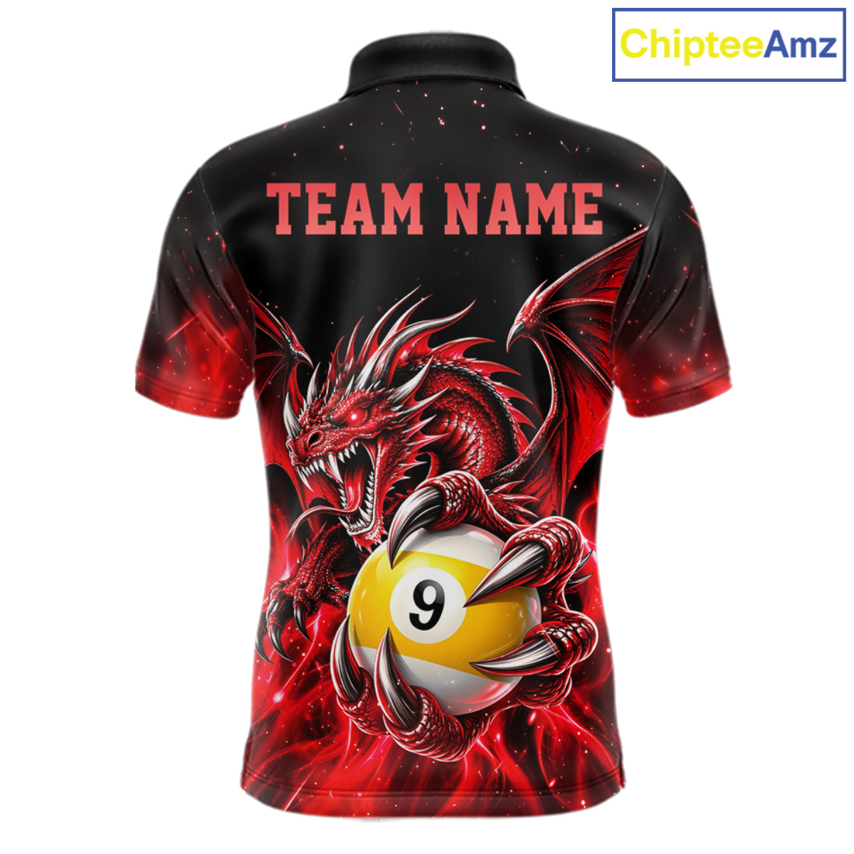 Red Flaming 8 Ball & 9 Ball Dragon Billiard Shirts For Men Custom Pool Team Jersey Polo & 1/4 Zip TDM7938