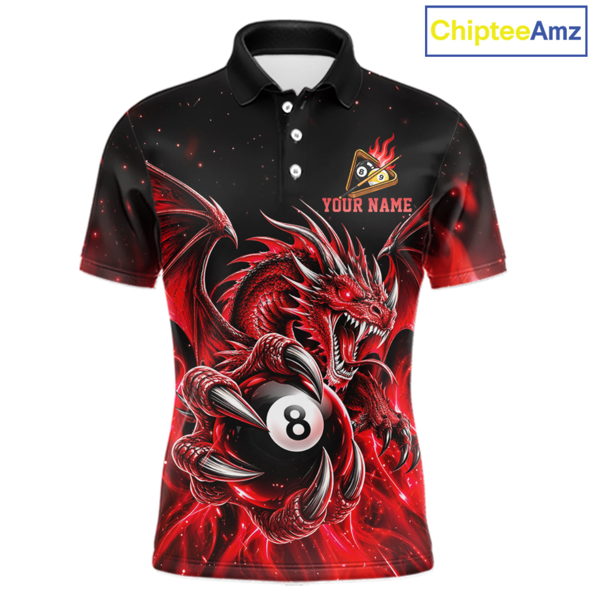 Red Flaming 8 Ball & 9 Ball Dragon Billiard Shirts For Men Custom Pool Team Jersey Polo & 1/4 Zip TDM7938
