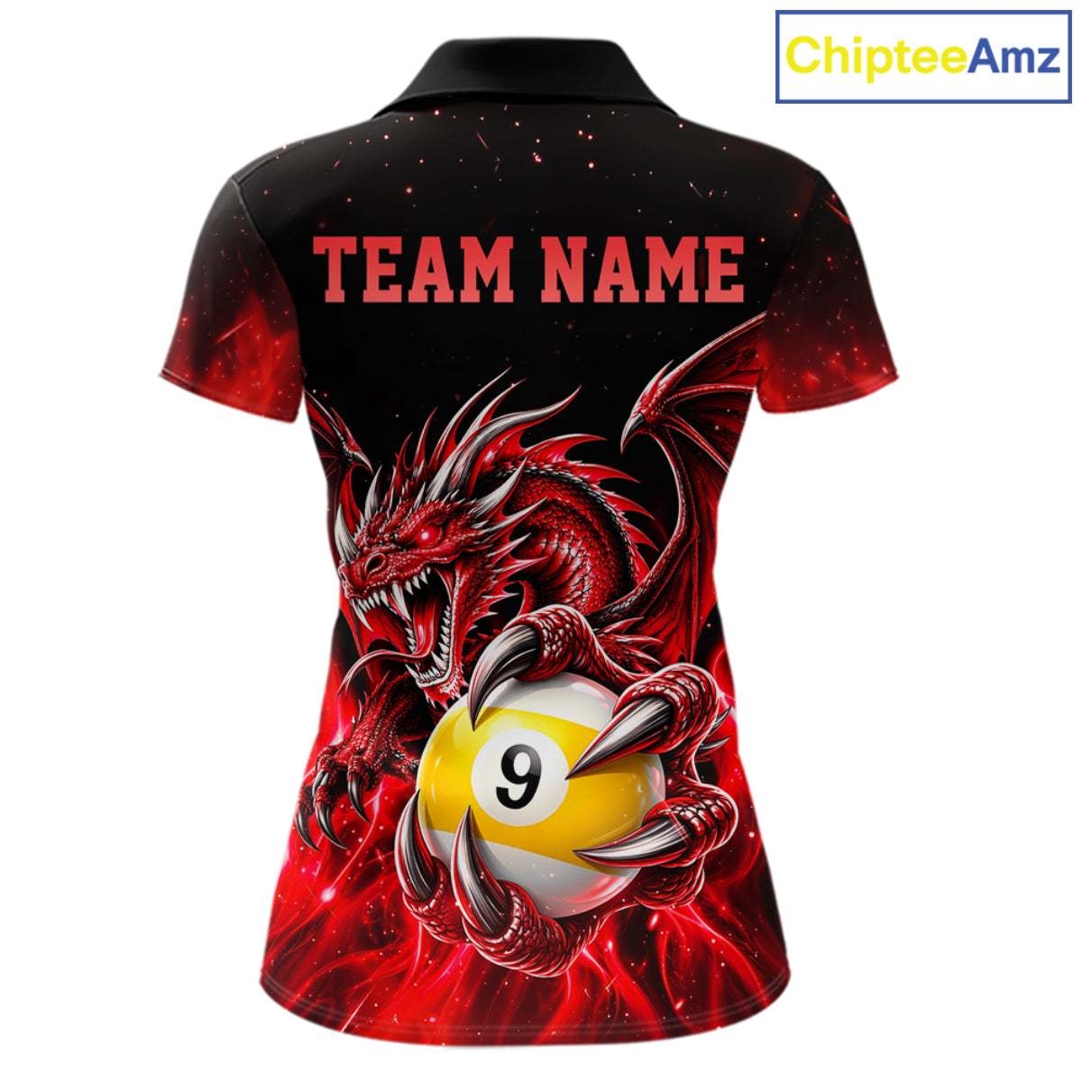 Red Flaming 8 Ball & 9 Ball Dragon Billiard Shirts For Women Custom Pool Team Jersey Polo & 1/4 Zip TDM7938
