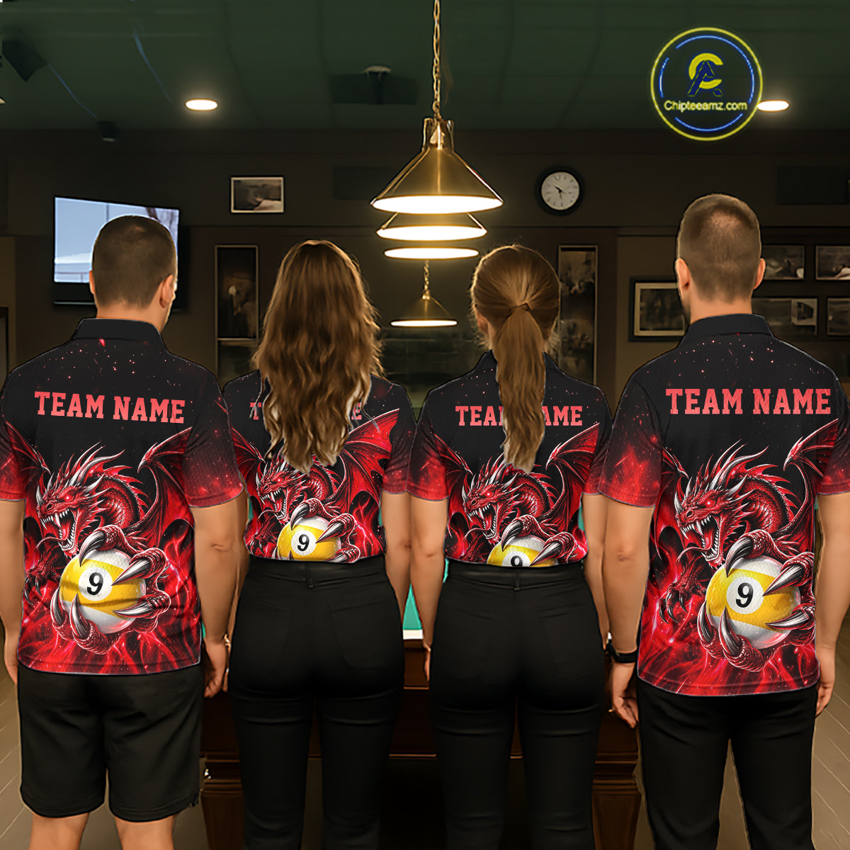Red Flaming 8 Ball & 9 Ball Dragon Billiard Shirts For Men Custom Pool Team Jersey Polo & 1/4 Zip TDM7938