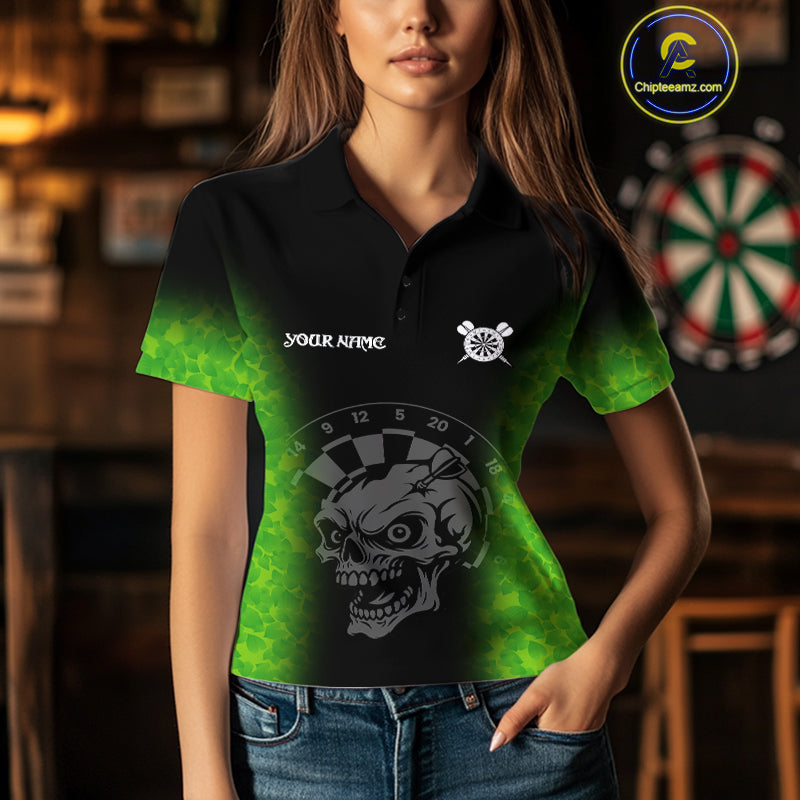 Black And Green Skull Darts Shirt For Women Custom Darts Jersey Pocket Option TDM5273