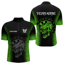 Load image into Gallery viewer, Black And Green Skull Darts Shirt For Men Custom Darts Jersey Pocket Option TDM5273