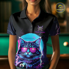 Load image into Gallery viewer, Funny Cat Neon 8 Ball Billiard Shirt For Women Custom Pool Team Shirt, Billiard Jersey Polo &amp; 1/4 Zip TDM5512