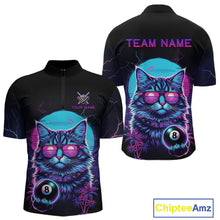 Load image into Gallery viewer, Funny Cat Neon 8 Ball Billiard Shirt For Men Custom Pool Team Shirt, Billiard Jersey Polo &amp; 1/4 Zip TDM5512