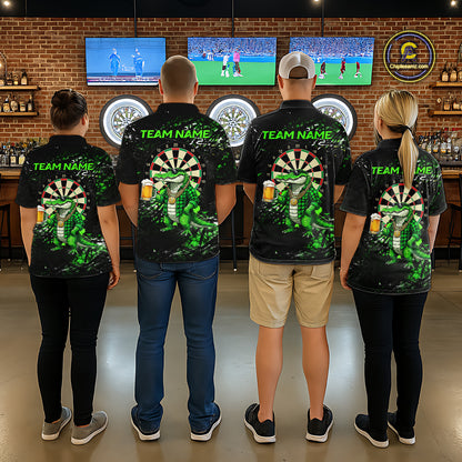 Green Grunge Funny Alligator Darts Shirt For Women Custom Darts Jersey Polo & 1/4 Zip, Darts Gifts TDM6373