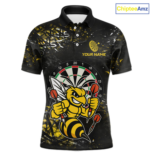 Yellow Grunge Funny Bee Darts Shirt For Men Custom Darts Jersey Team Polo & 1/4 Zip, Darts Gifts TDM6374