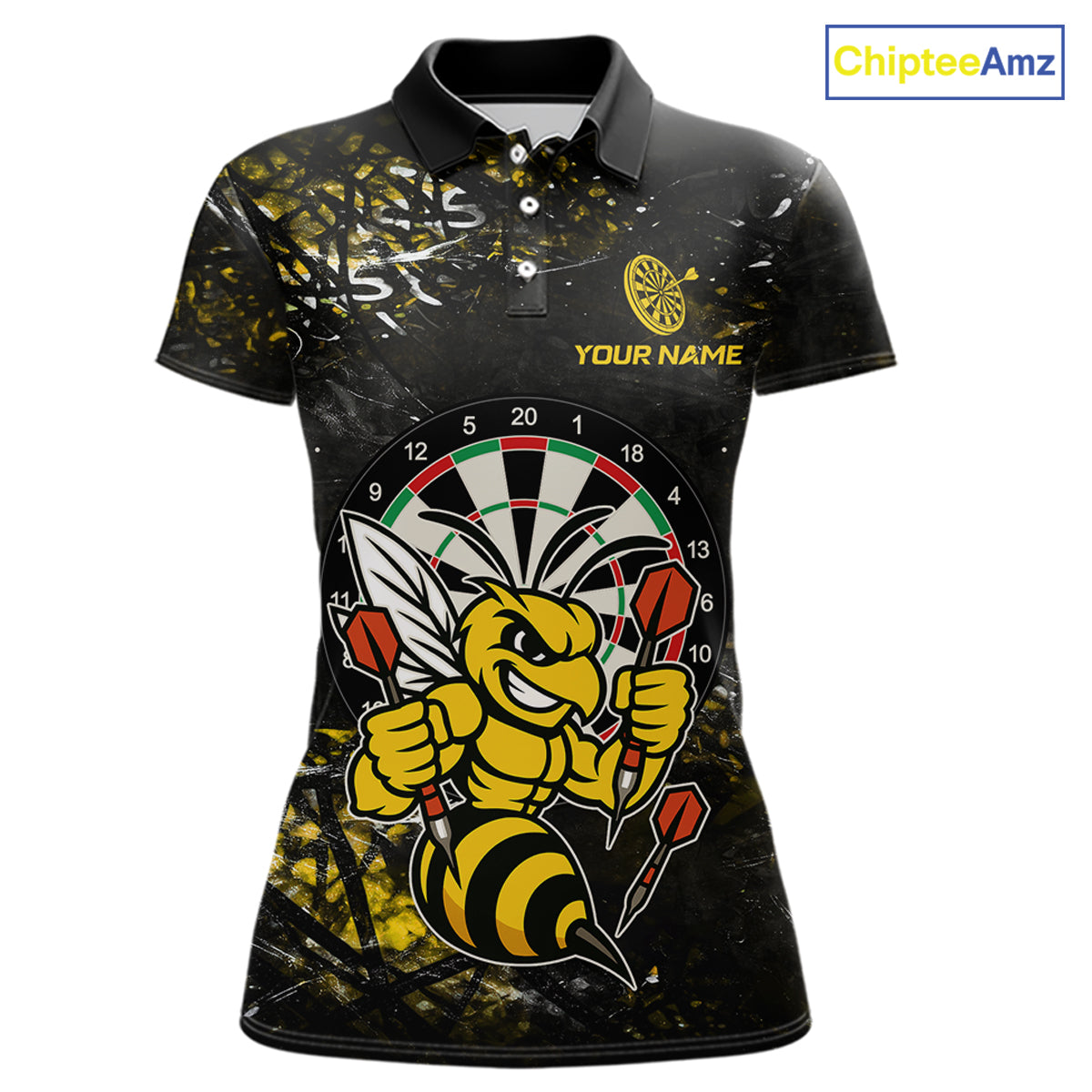 Yellow Grunge Funny Bee Darts Shirt For Women Custom Darts Jersey Team Polo & 1/4 Zip, Darts Gifts TDM6374