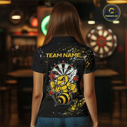 Yellow Grunge Funny Bee Darts Shirt For Women Custom Darts Jersey Team Polo & 1/4 Zip, Darts Gifts TDM6374