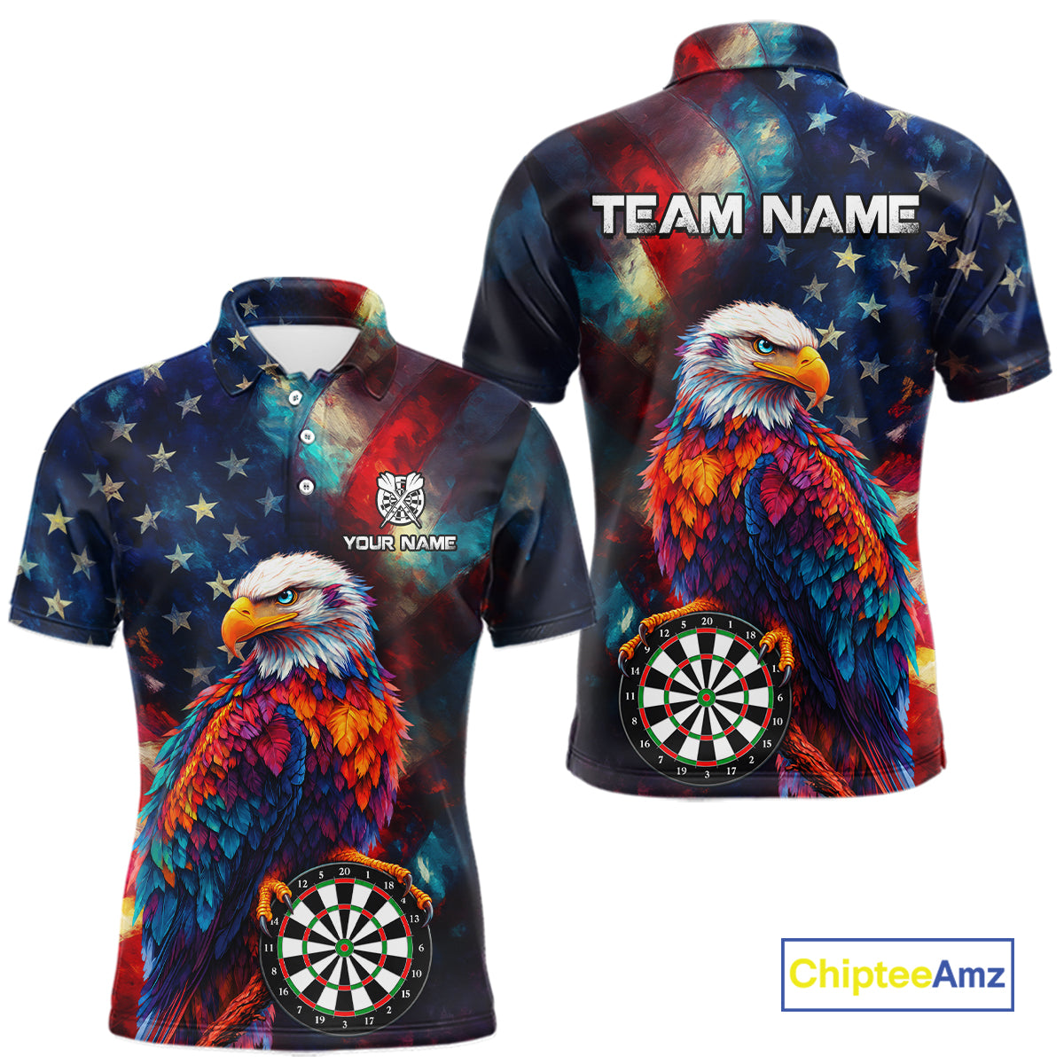 Personalized Eagle Colorful Darts Shirts For Men Custom American Flag Patriotic Darts Team Jersey TDM7619