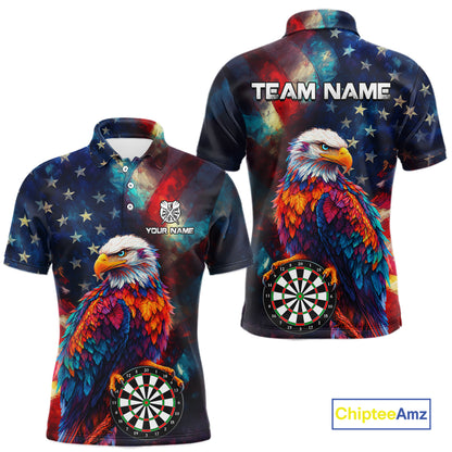 Personalized Eagle Colorful Darts Shirts For Men Custom American Flag Patriotic Darts Team Jersey TDM7619
